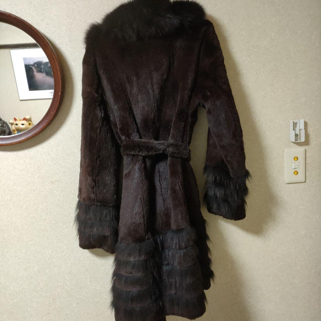 リアルファーフリルデザイン 毛皮コート ダークブラウン
