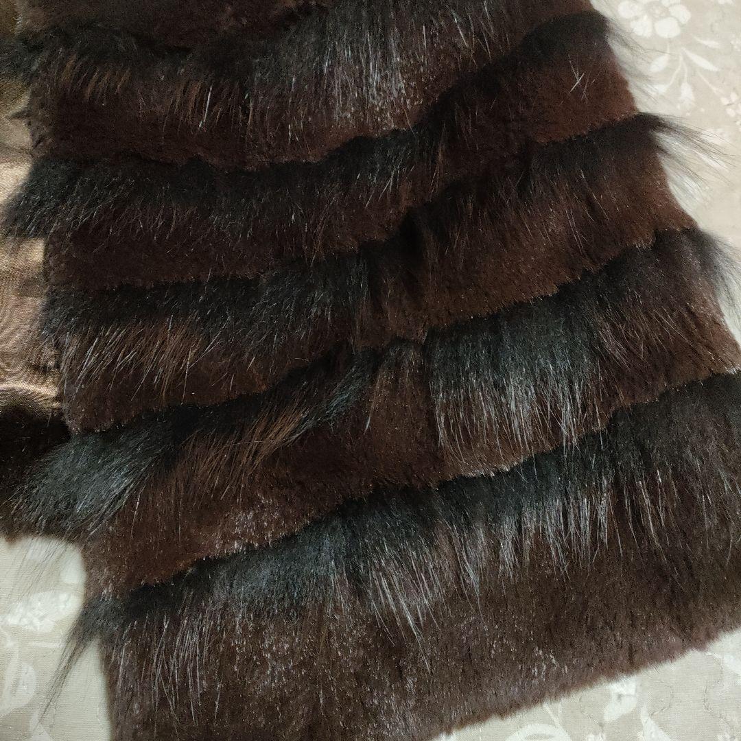 リアルファーフリルデザイン 毛皮コート ダークブラウン