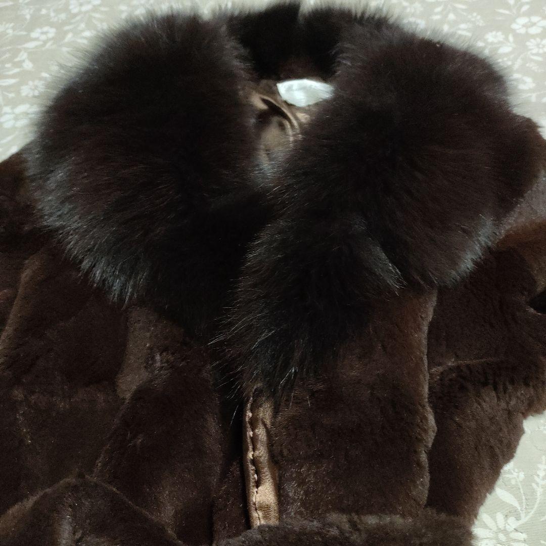 リアルファーフリルデザイン 毛皮コート ダークブラウン