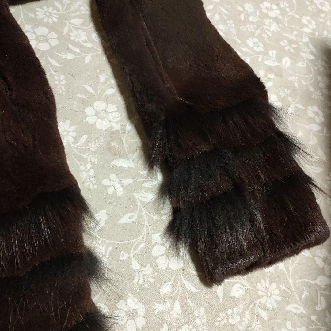 リアルファーフリルデザイン 毛皮コート ダークブラウン