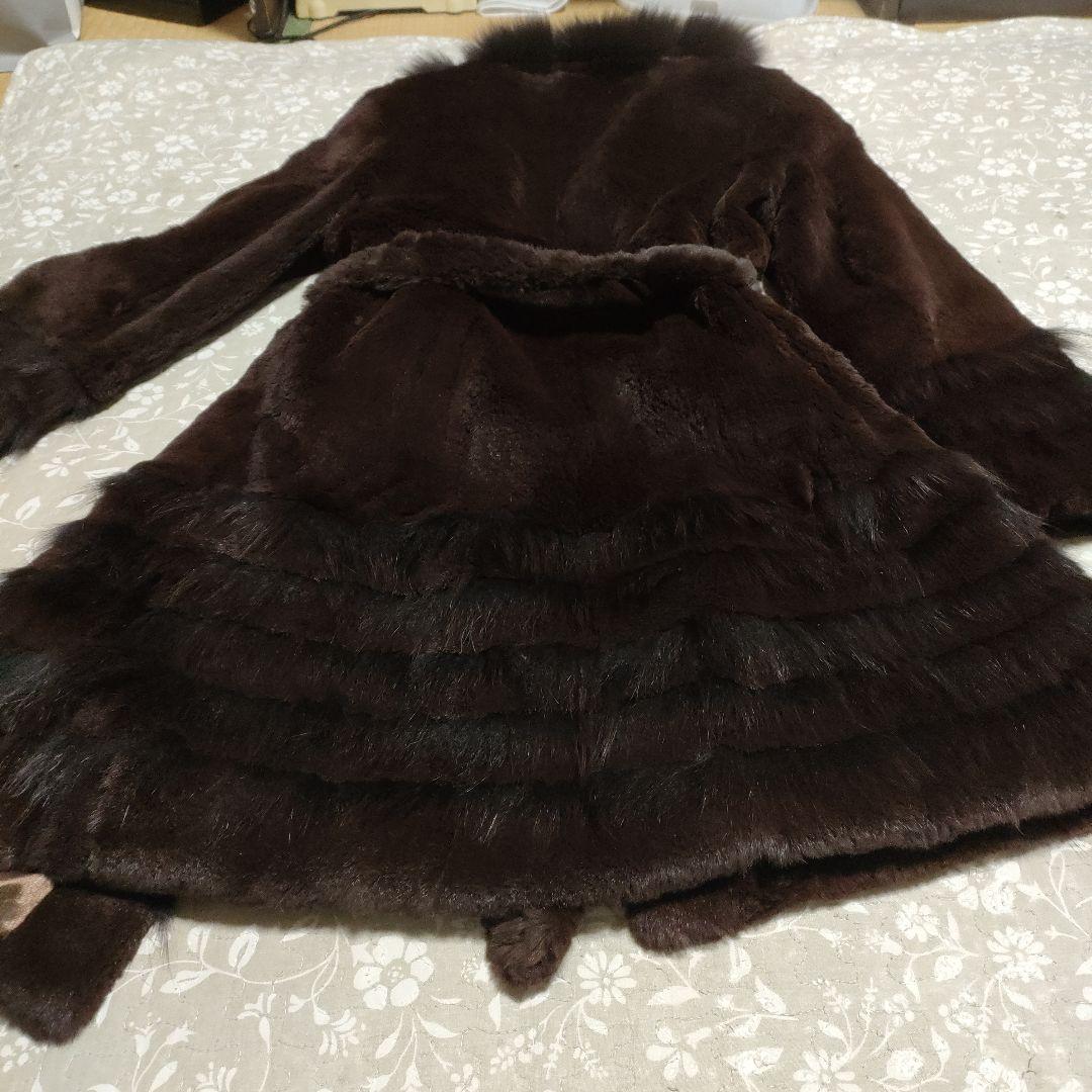 リアルファーフリルデザイン 毛皮コート ダークブラウン