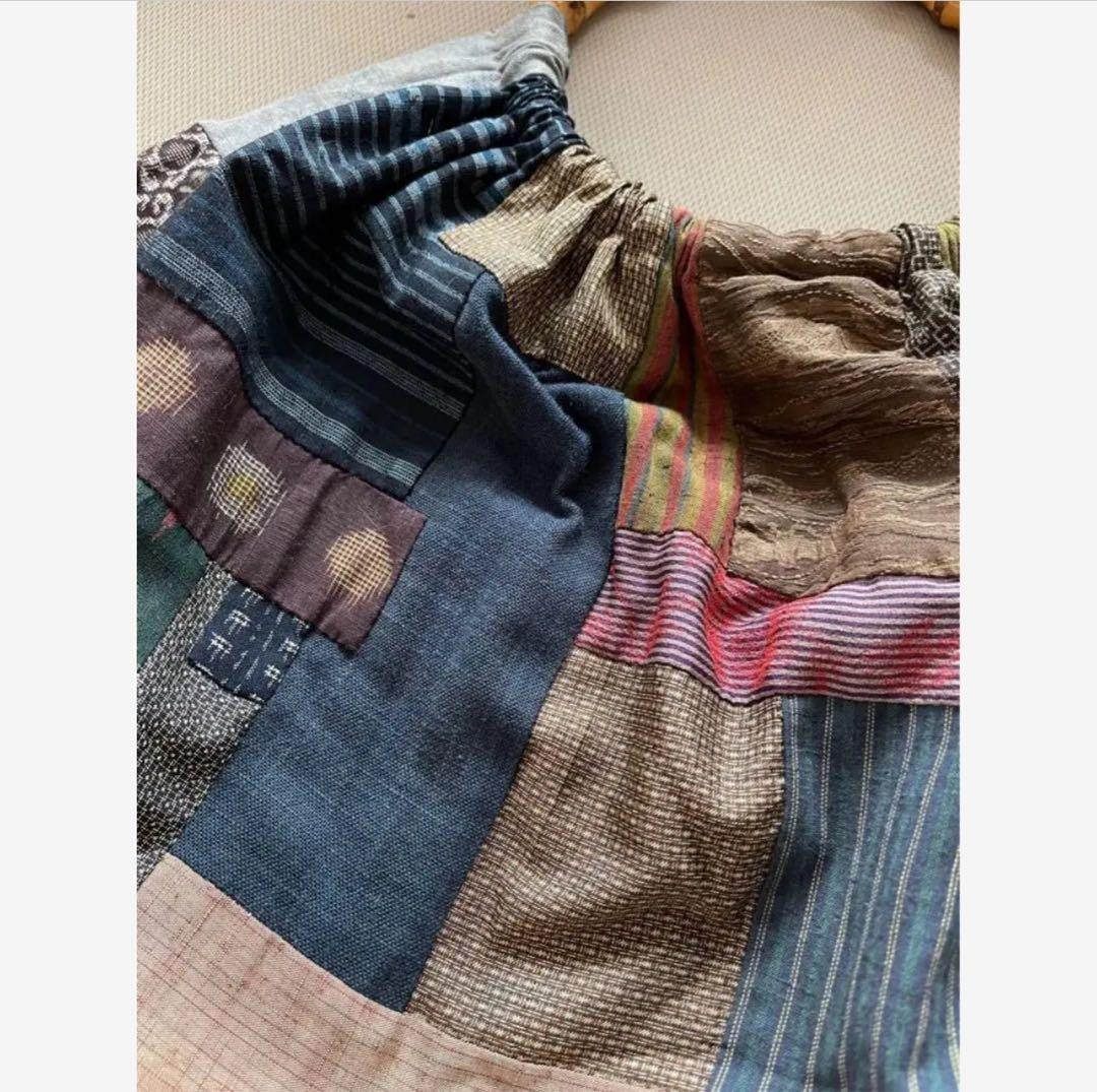 【一点もの】アンティーク和布と竹ハンドルのパッチワークグラニーバッグ