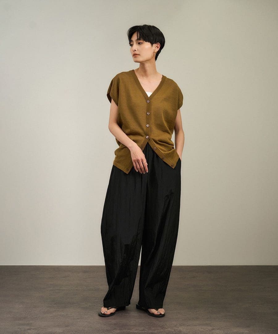 SALON adam et rope' ウールナイロンワッシャーパンツ ブラック