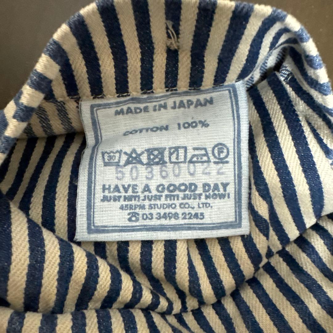 45R モンプデニムの908ベイカーパンツ　ヒッコリー柄