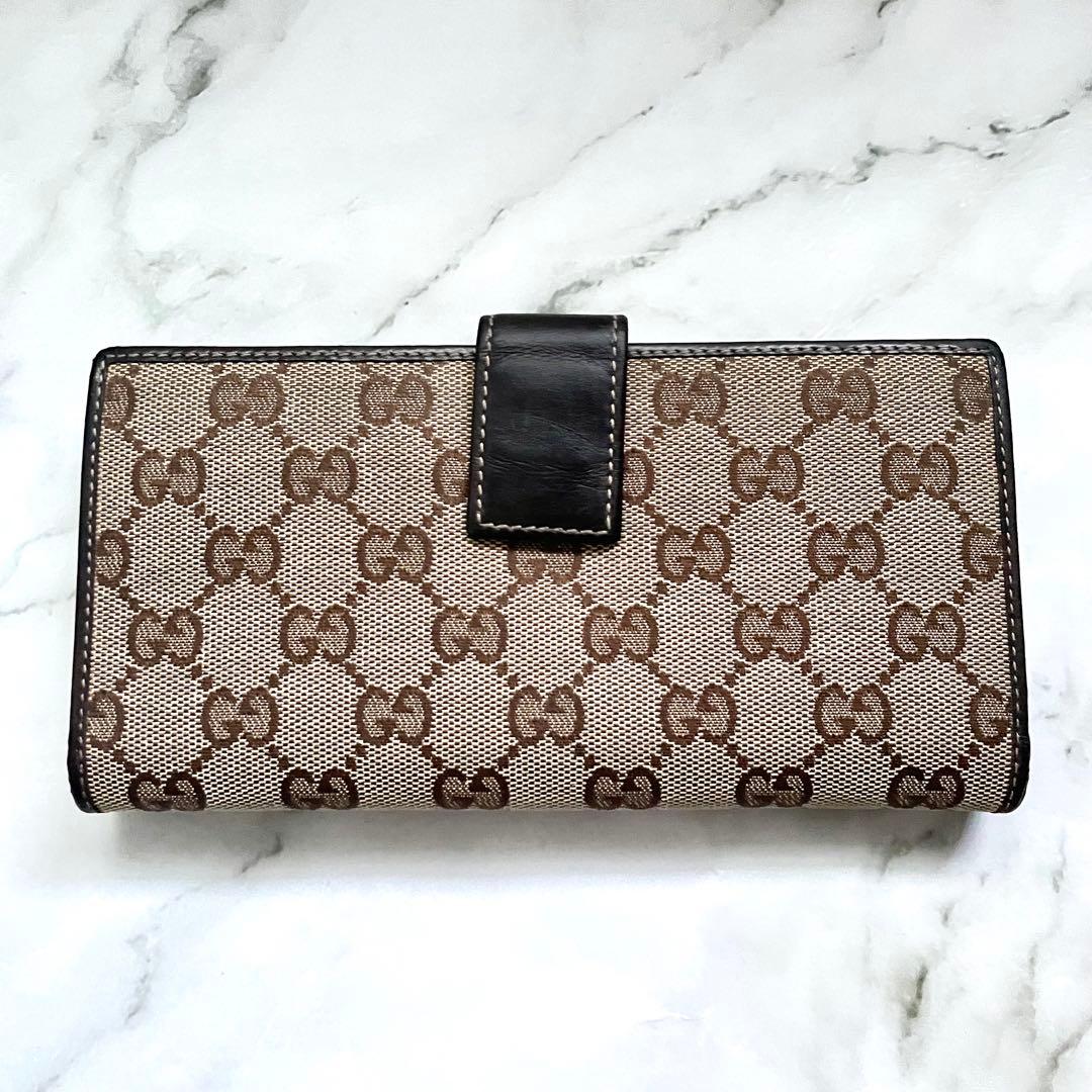 GUCCI グッチ　長財布　GGキャンバス　ロゴプレート　Wホック　0117-④