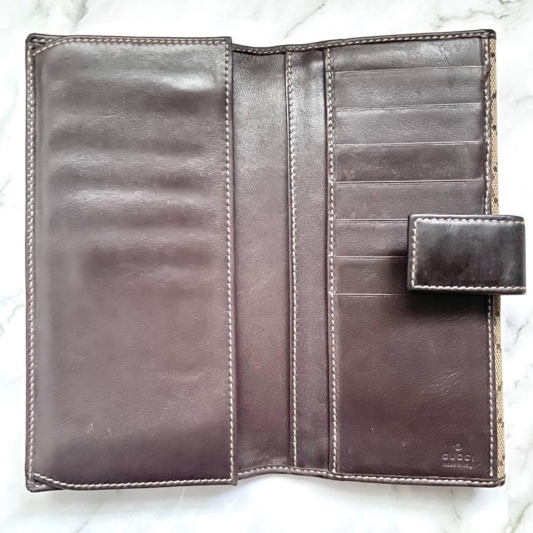 GUCCI グッチ　長財布　GGキャンバス　ロゴプレート　Wホック　0117-④