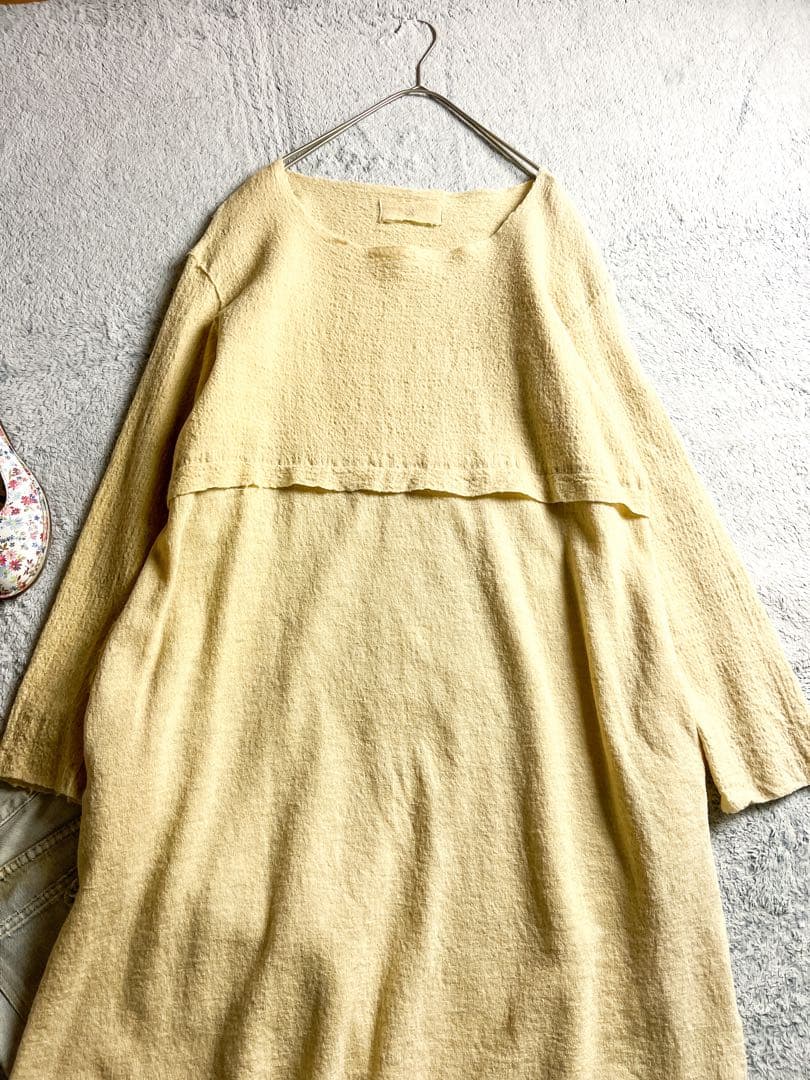 【45R】45rpm 毛100% ウール縮絨ニットロングワンピース イエロー 0