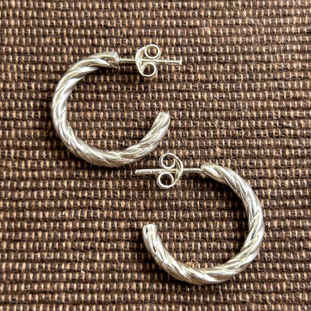 シルバー925 Silver ツイストフープピアス/軽研磨加工/両耳/イヤリング