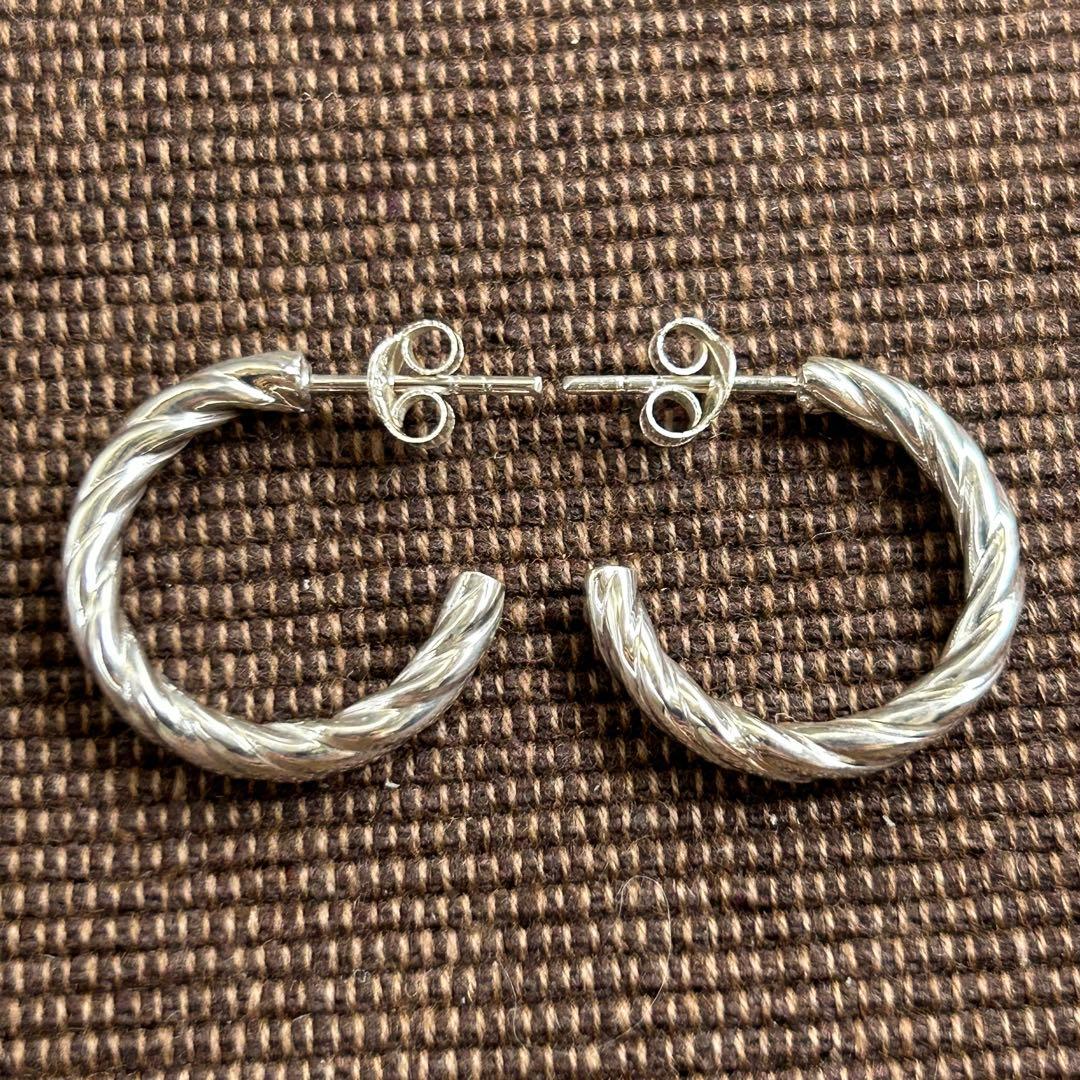 シルバー925 Silver ツイストフープピアス/軽研磨加工/両耳/イヤリング