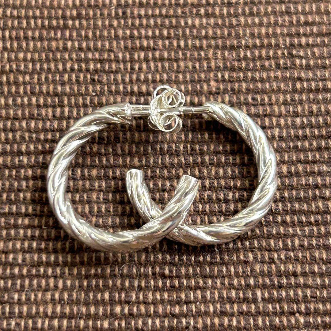 シルバー925 Silver ツイストフープピアス/軽研磨加工/両耳/イヤリング