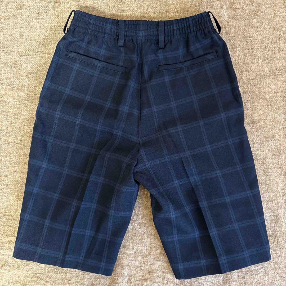 ネイビー チェック柄 男の子 ブレザーとハーフパンツ スーツセット 120cm