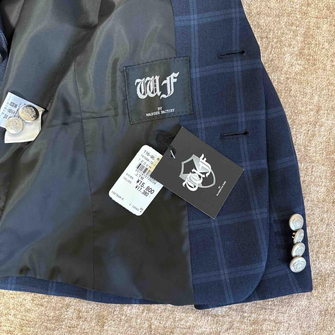 ネイビー チェック柄 男の子 ブレザーとハーフパンツ スーツセット 120cm