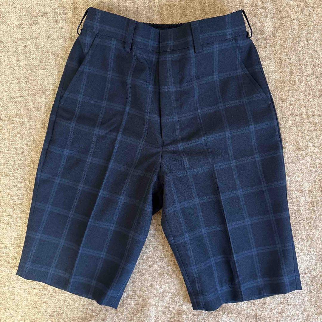 ネイビー チェック柄 男の子 ブレザーとハーフパンツ スーツセット 120cm