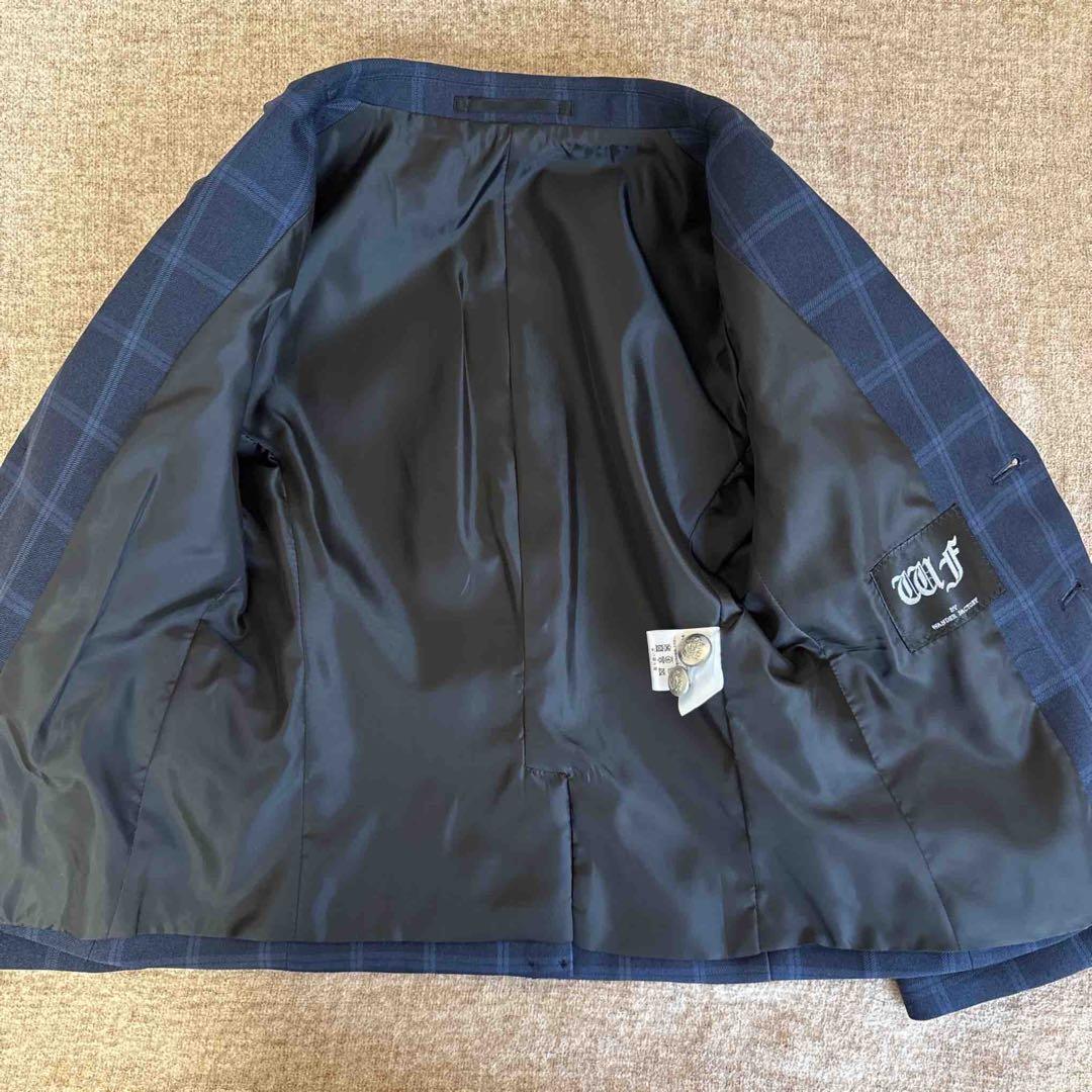 ネイビー チェック柄 男の子 ブレザーとハーフパンツ スーツセット 120cm