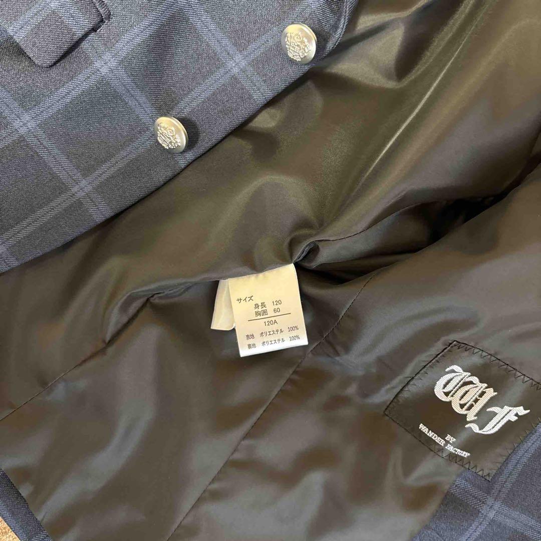 ネイビー チェック柄 男の子 ブレザーとハーフパンツ スーツセット 120cm