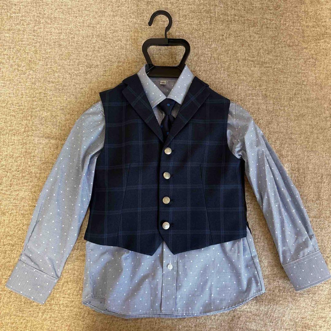 ネイビー チェック柄 男の子 ブレザーとハーフパンツ スーツセット 120cm