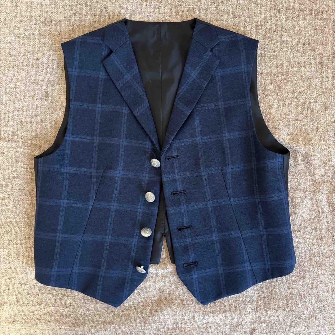ネイビー チェック柄 男の子 ブレザーとハーフパンツ スーツセット 120cm