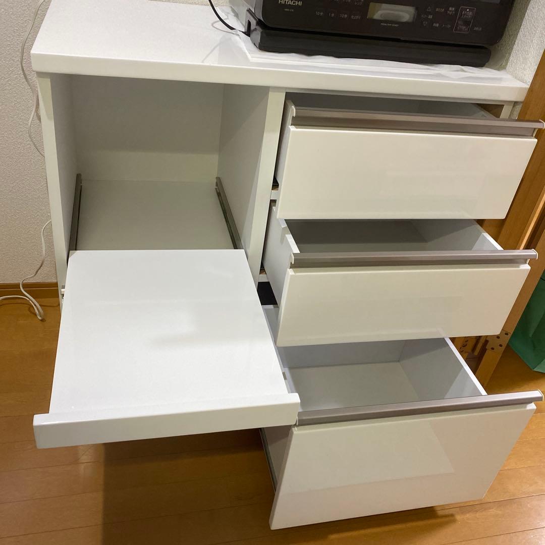 ホワイト 引き出し式キッチン収納 3段