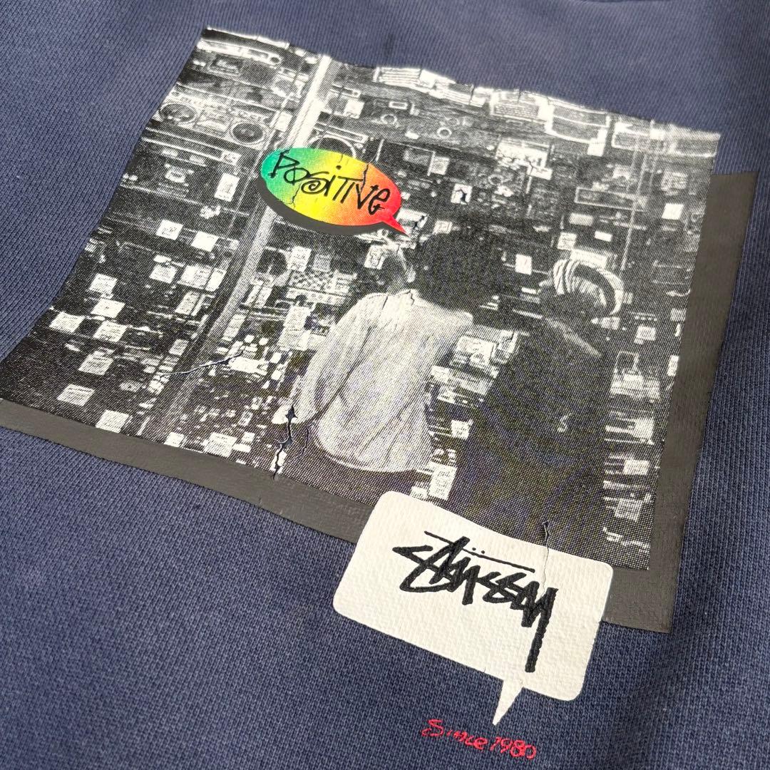 90s OLD STUSSY グラフィック スウェット フェード ネイビー L