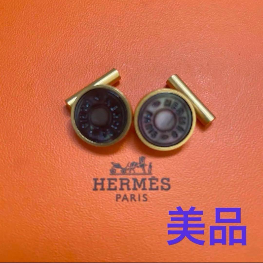 HERMES エルメス　セリエカフスボタン　ゴールド/ブラックシェル　美品①