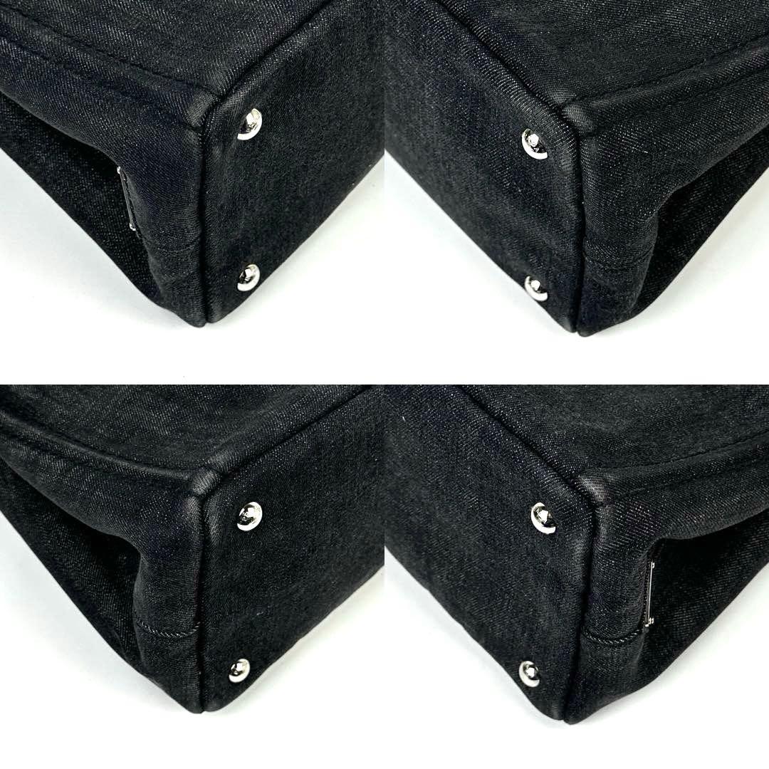 【美品】プラダ　カナパ　ハンドバッグ　三角ロゴ　シルバー金具　デニム　ブラック