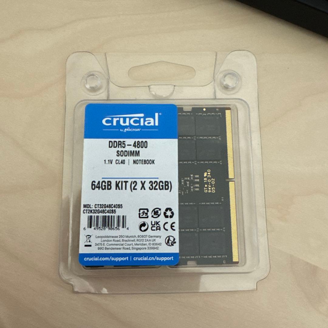【新品・未開封】Crucial DDR5-4800 64GB(32GB×2)