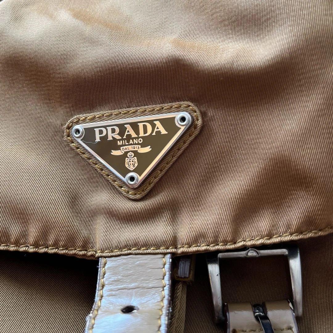 PRADA リュック バックパック 三角ロゴ ブラウン ナイロン レザー