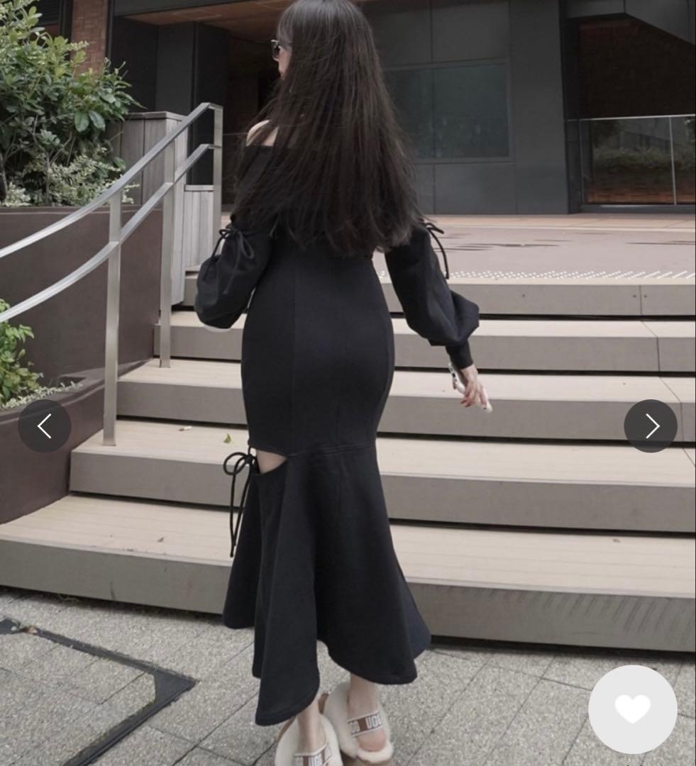 ワンピース amerge ribbon offshoulder sweat onepiece