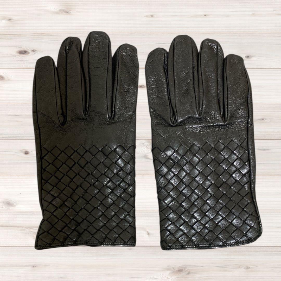 ボッテガヴェネタ レザー編み込みデザイン手袋 ブラック
