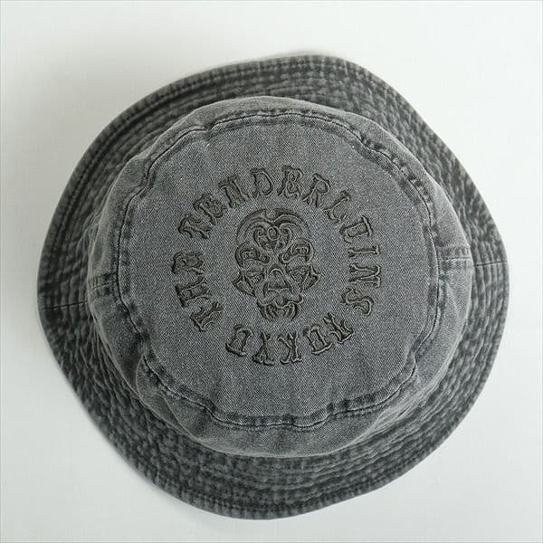バケットハット グレー デニム風刺繍