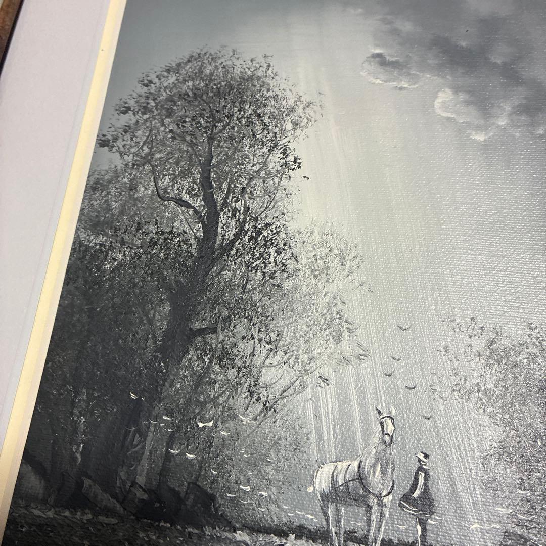 フランス　クロード•パトリック　油絵　幻想的　森の中の白馬と少女