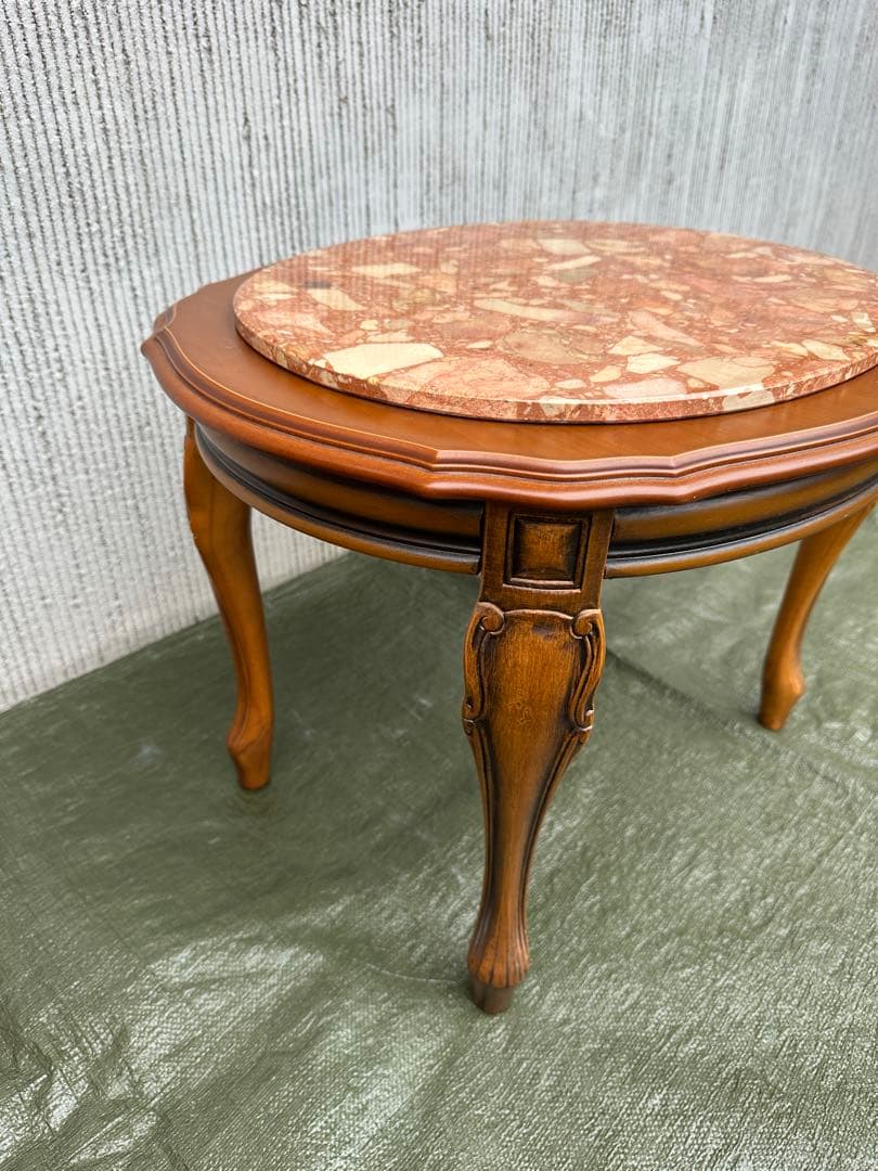 【サイドテーブル】木製　花台　飾り台　大理石　オケージョナルテーブル