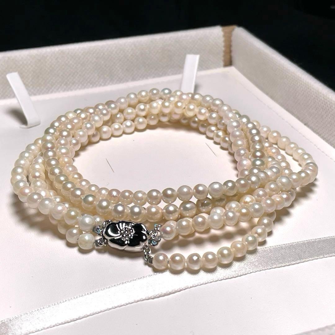 白珠ベビー 3連 あこや真珠 ネックレス アコヤ 5.0〜5.5㎜ O595