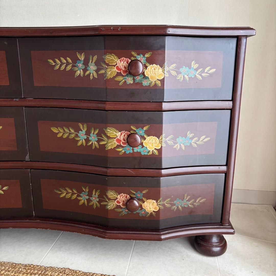 チェスト　トールペイント　ヨーロピアン　棚　丸脚　サイドボード　アンティーク