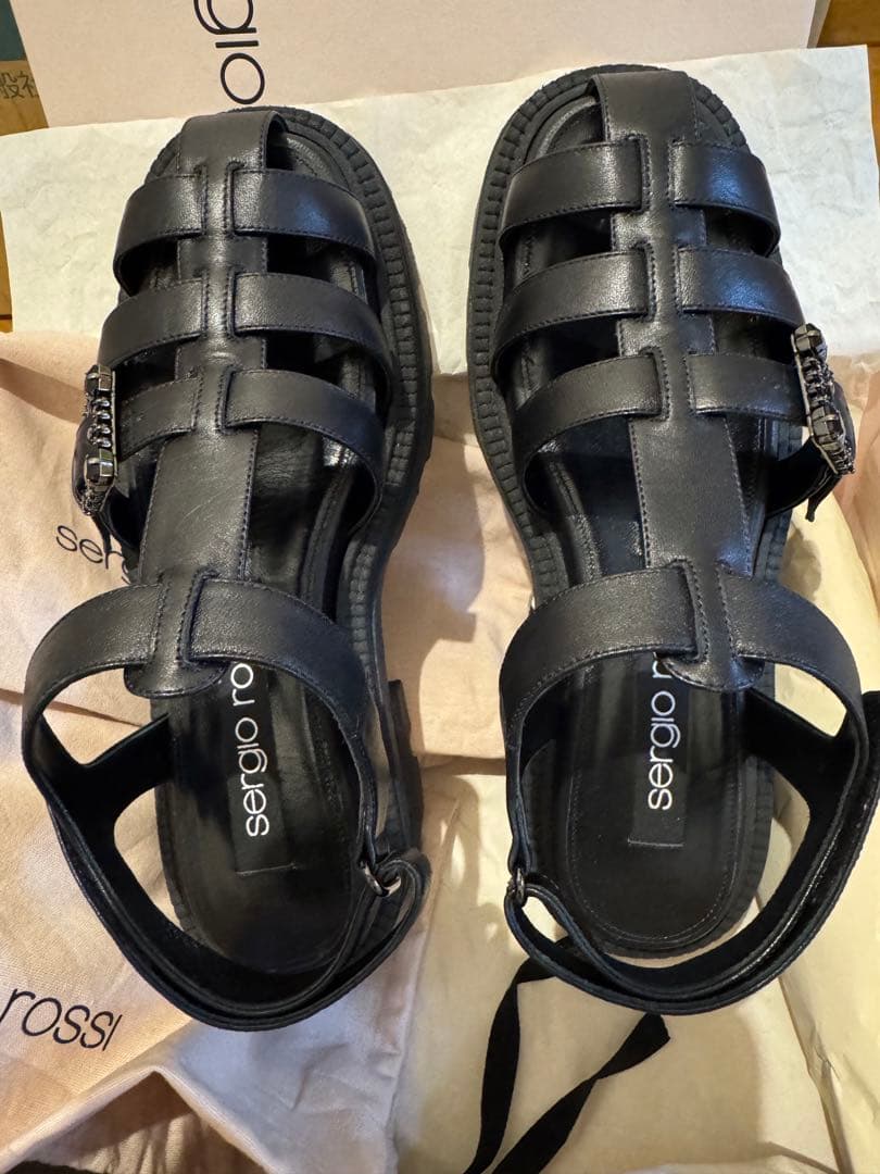 セルジオロッシ　SR 2024SS グルカ サンダル オールブラック　38