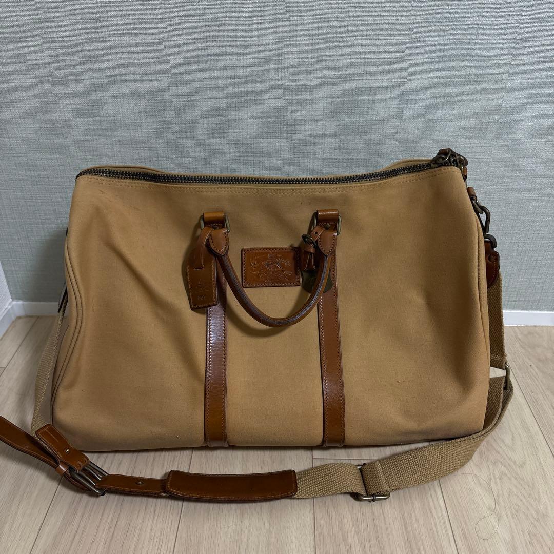 ベージュ キャンバス レザーボストンバッグ