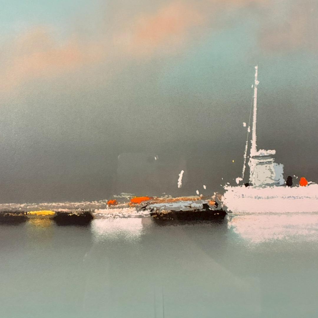 ピエール・ドートルロー「ローズ色の空と白い舟」リトグラフ 直筆サイン入り 額装