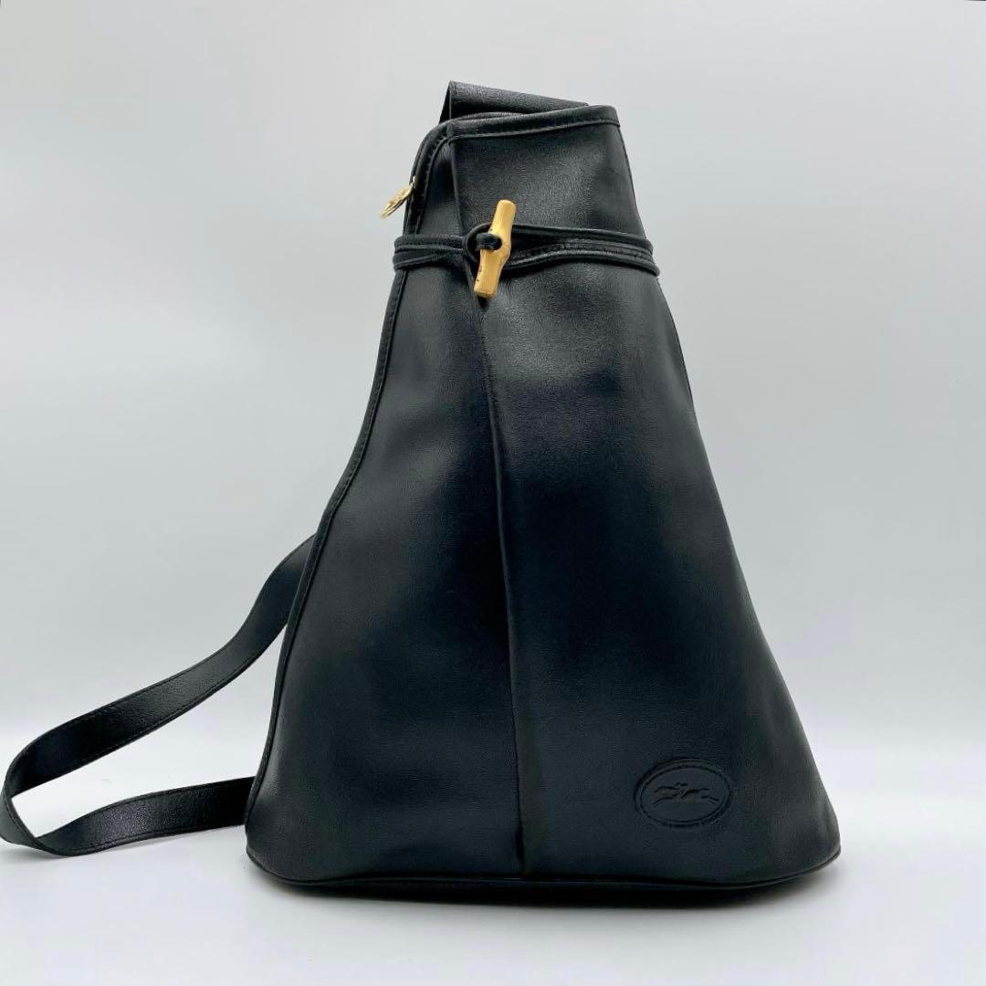 良品 Longchamp ワンショルダーバッグ ボディバッグ　黒 f404