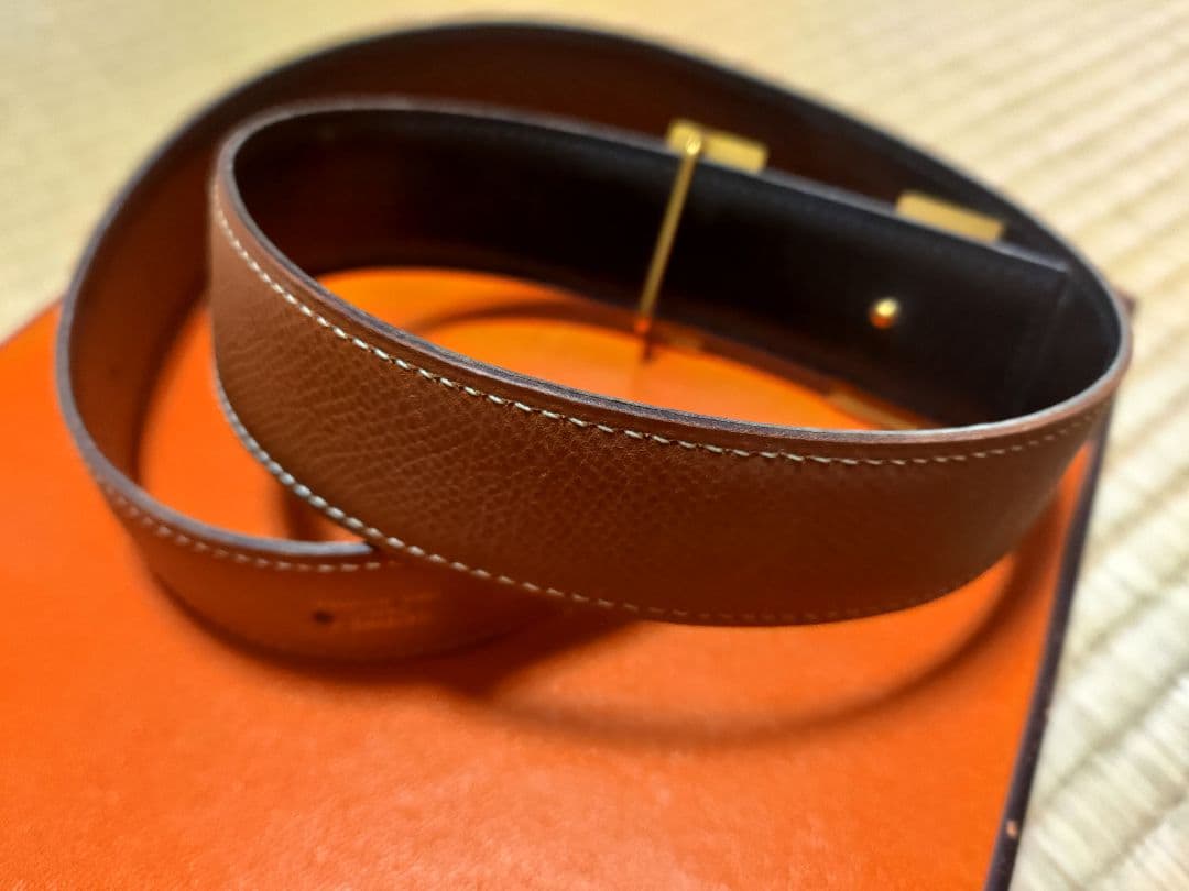 HERMES ブラウンレザー ベルト H型