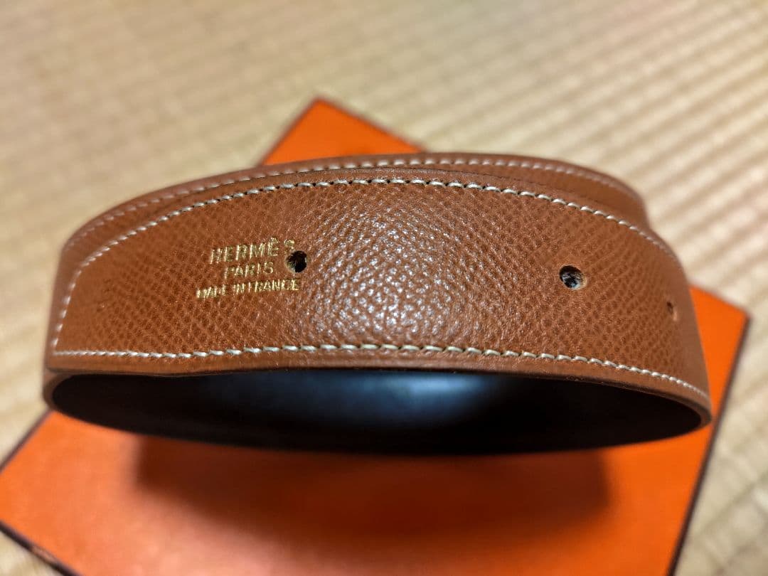 HERMES ブラウンレザー ベルト H型