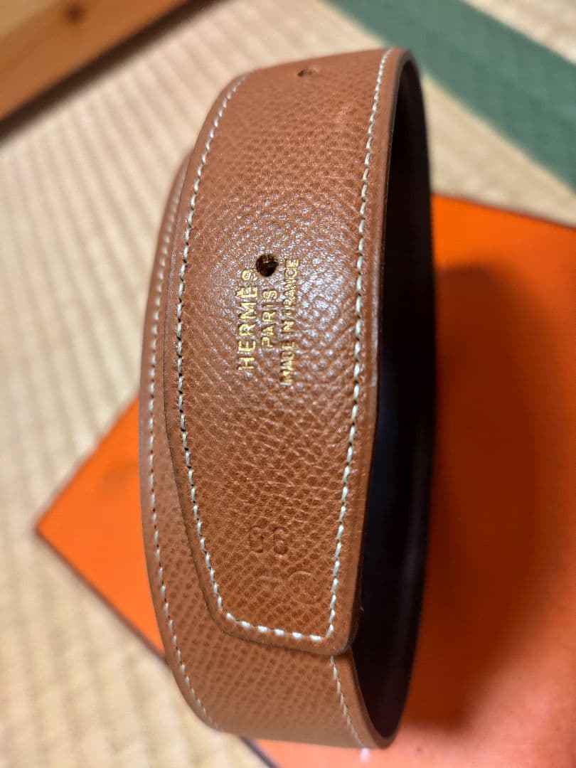 HERMES ブラウンレザー ベルト H型
