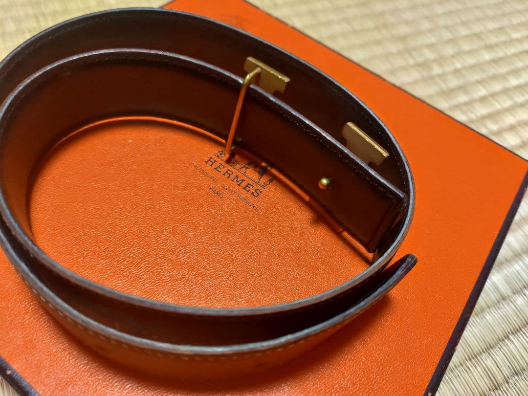 HERMES ブラウンレザー ベルト H型