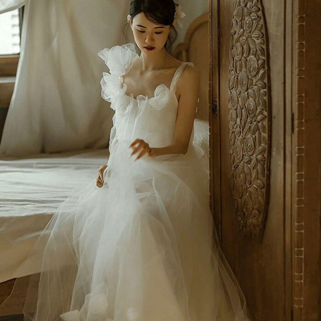 前撮り　二次会　ウェディングドレス　チュール