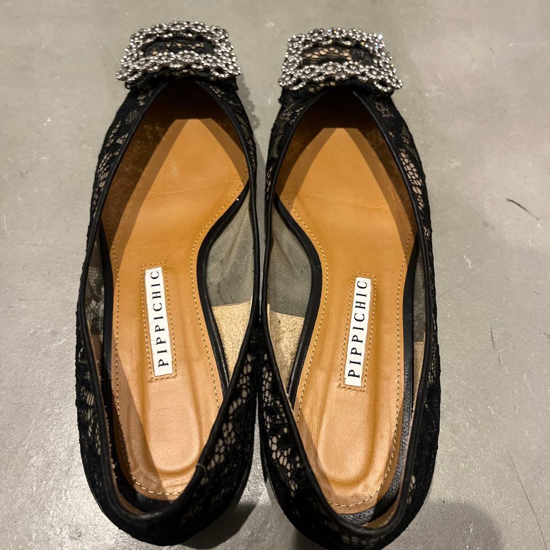 ※11月限定値下げ PIPPICHIC 黒ビジューレースパンプス