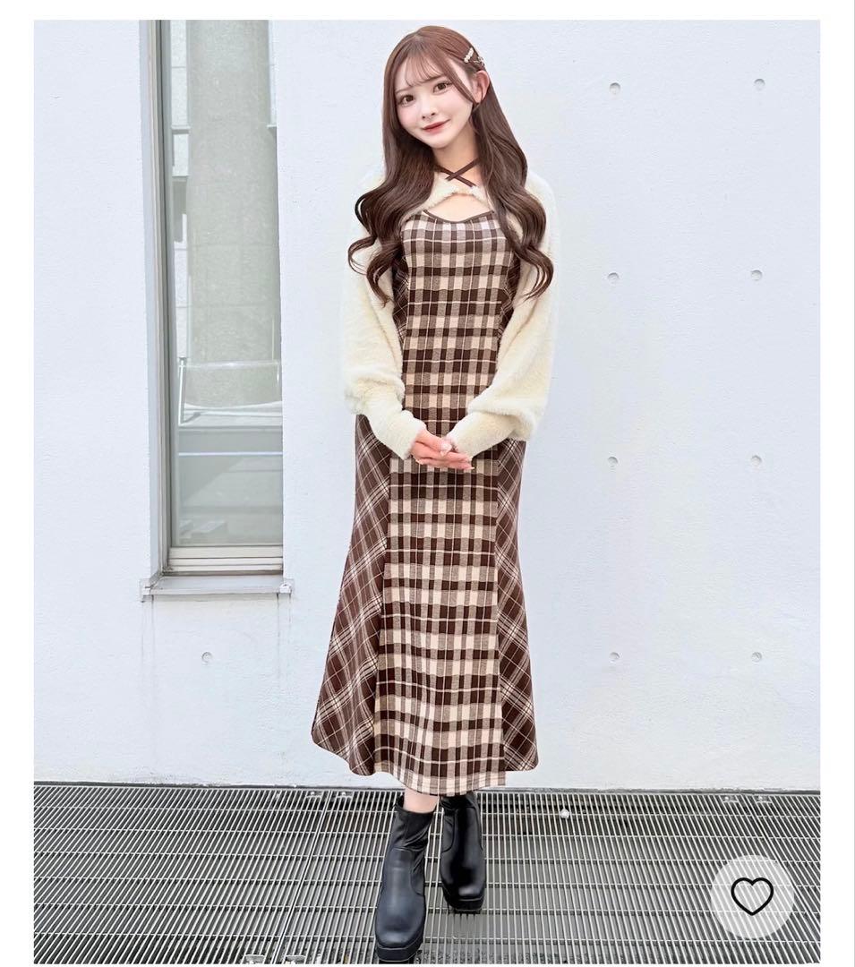 NOMAE　シャギーボレロロングチェックワンピース