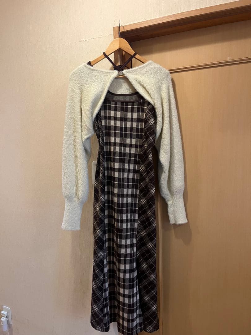 NOMAE　シャギーボレロロングチェックワンピース