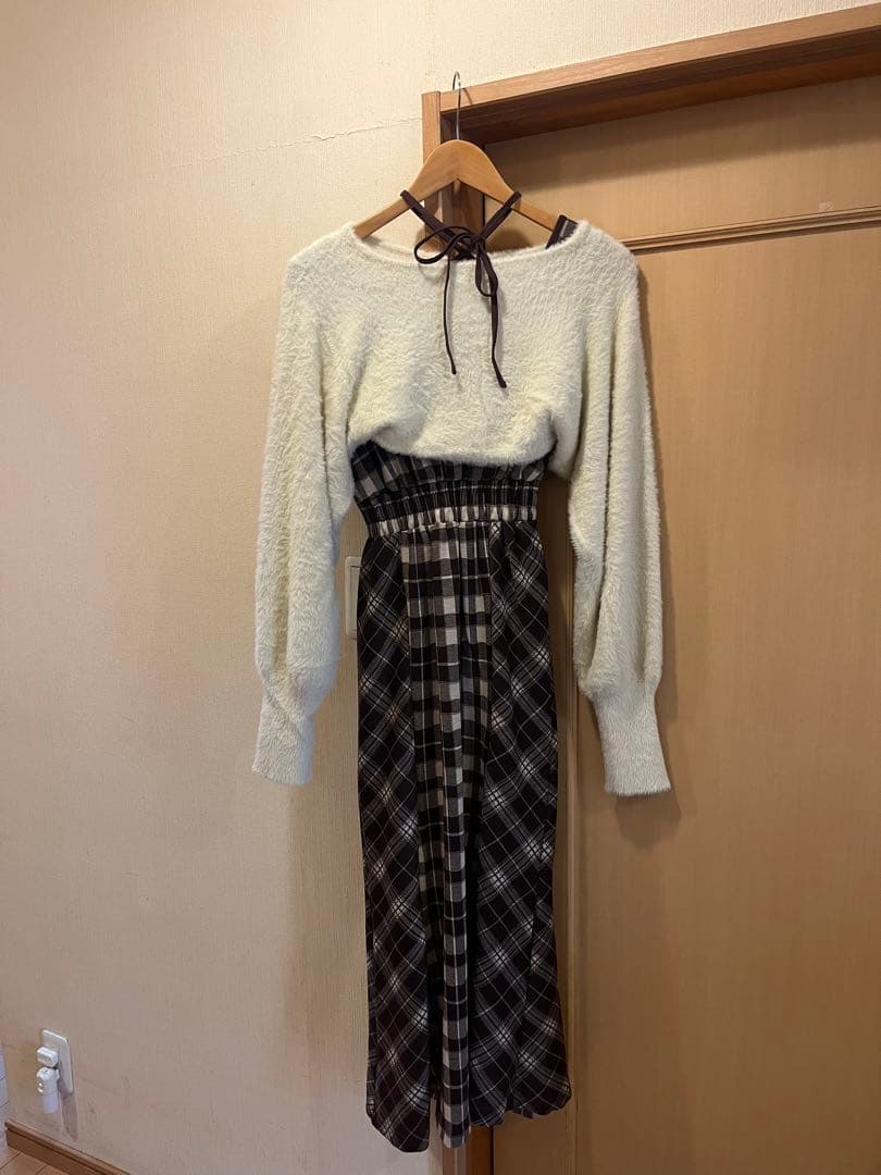 NOMAE　シャギーボレロロングチェックワンピース