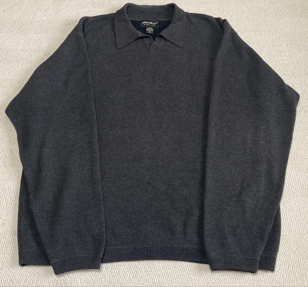 Eddie Bauer えり付き　ダークグレー コットンニット