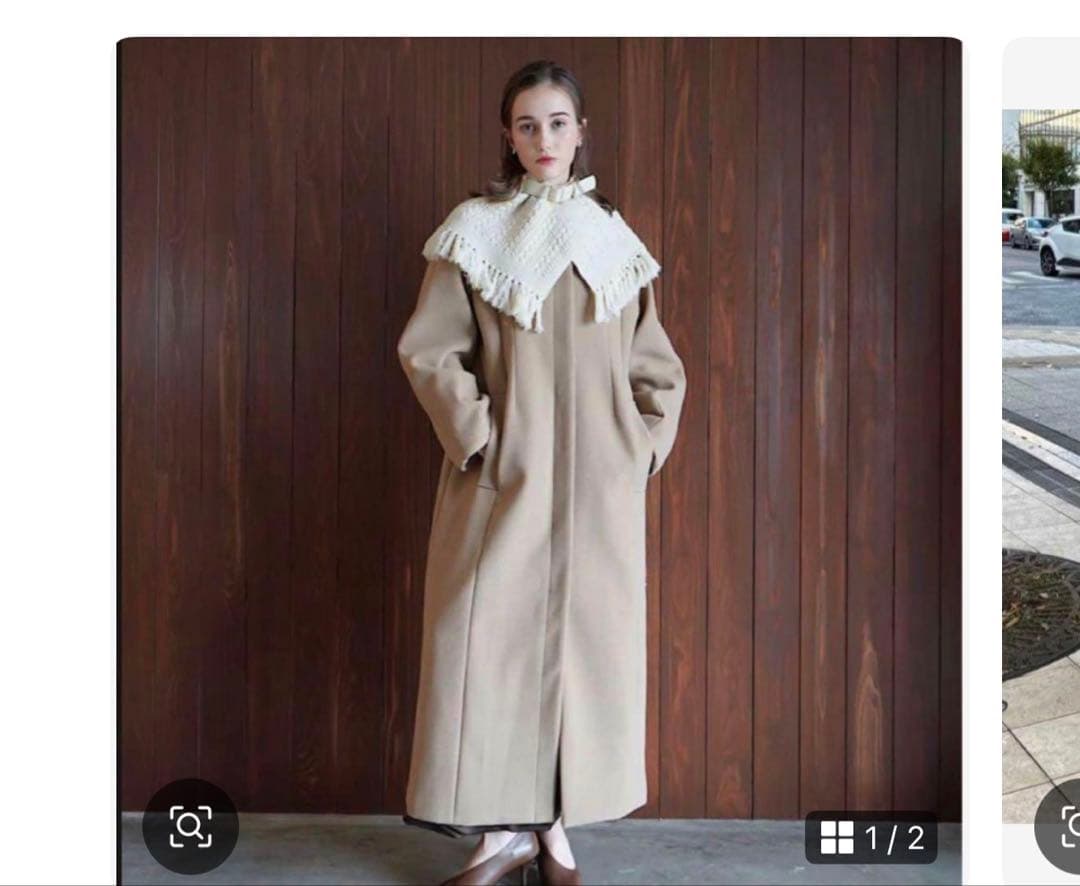 Acka フリンジ ニット、ケープ付きコート