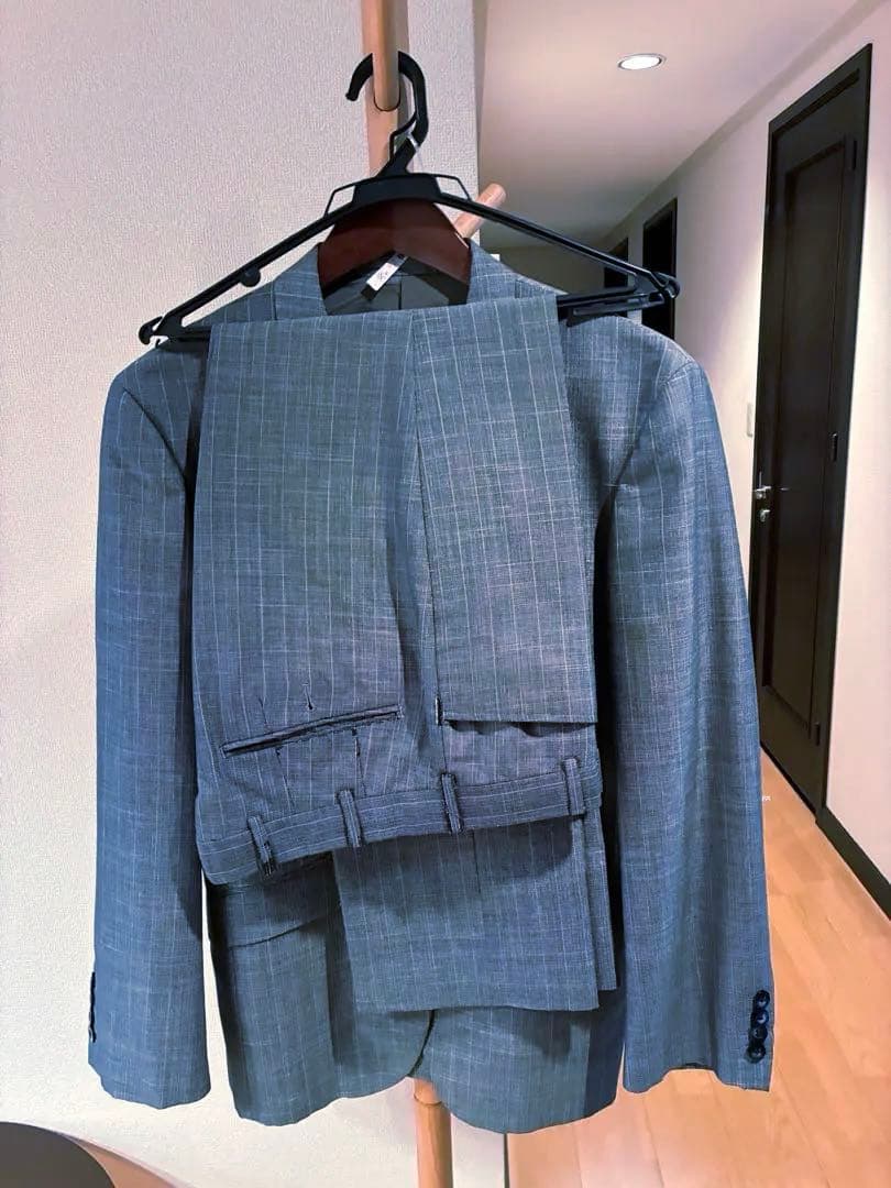 （UK高級生地モッズスーツ）グレー チェック柄 ビジネススーツジャケット